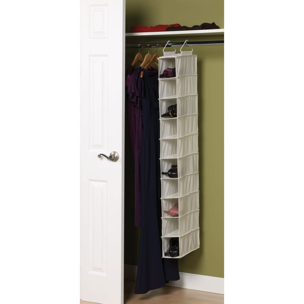 Hanging Shoe Storage Organizer for Closets |10 Pocket Shelves | Natural Canvas