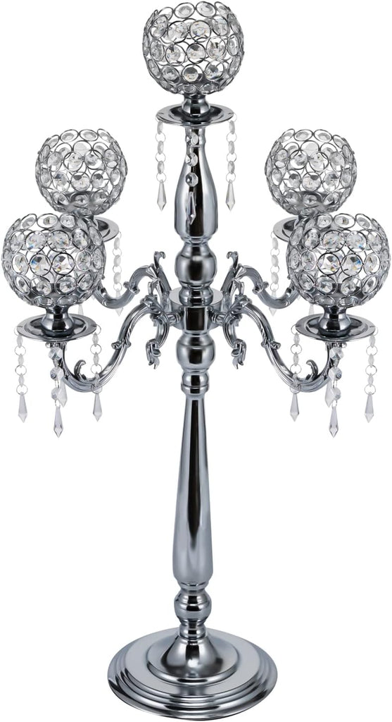 5 Arms 29.5in Tall Floor Candelabra Centerpieces Silver Crystal Candlestick Holders Crystal Chandelier Candle Holder