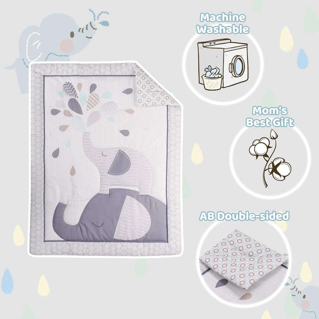 Crib Bedding Set for Boys, Premium 3 Piece Elephant Baby Crib Bedding Set, Baby Nursery Crib Comforter Set for Boys