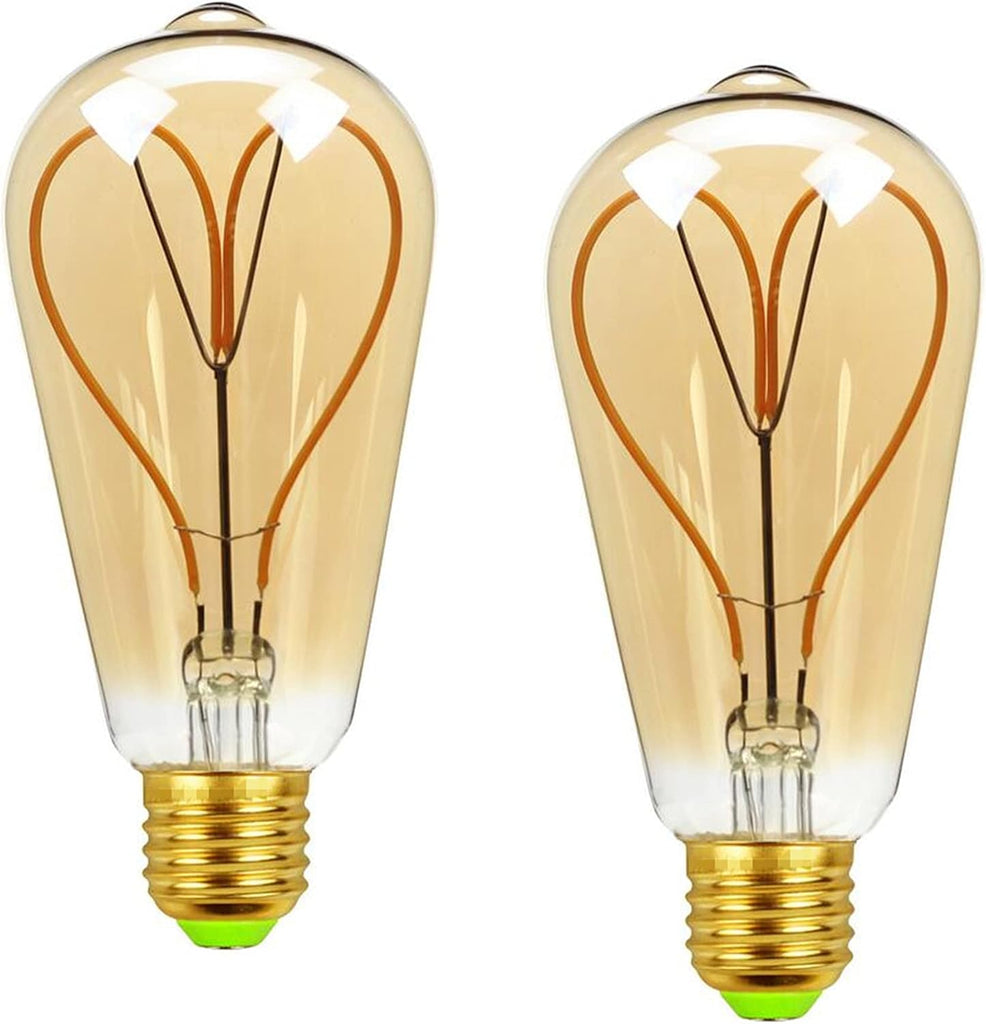 ST64 Dimmable LED Edison Bulb 4W LED Edison Bulbs Heart Shape Filament Bulbs Decorative Light Bulb,Amber Glass,4