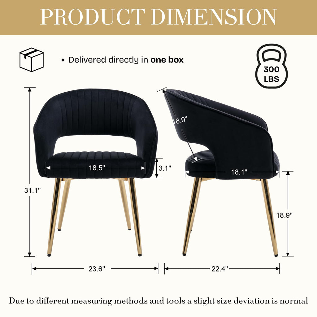 Velvet Dining Chairs Set of 2, Upholstered Dining Room Chairs with Gold Metal Legs, Modern Accent Kitchen Chairs with
