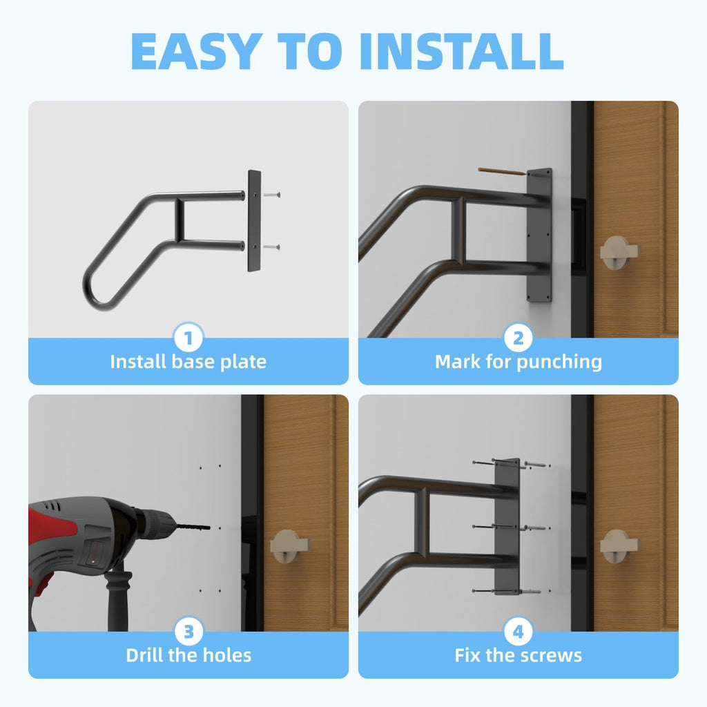 Handrails for Outdoor Steps Wall Mount, Railings for 1-3 Steps, U-Shaped Handrail with Matte Black Finished, Stair
