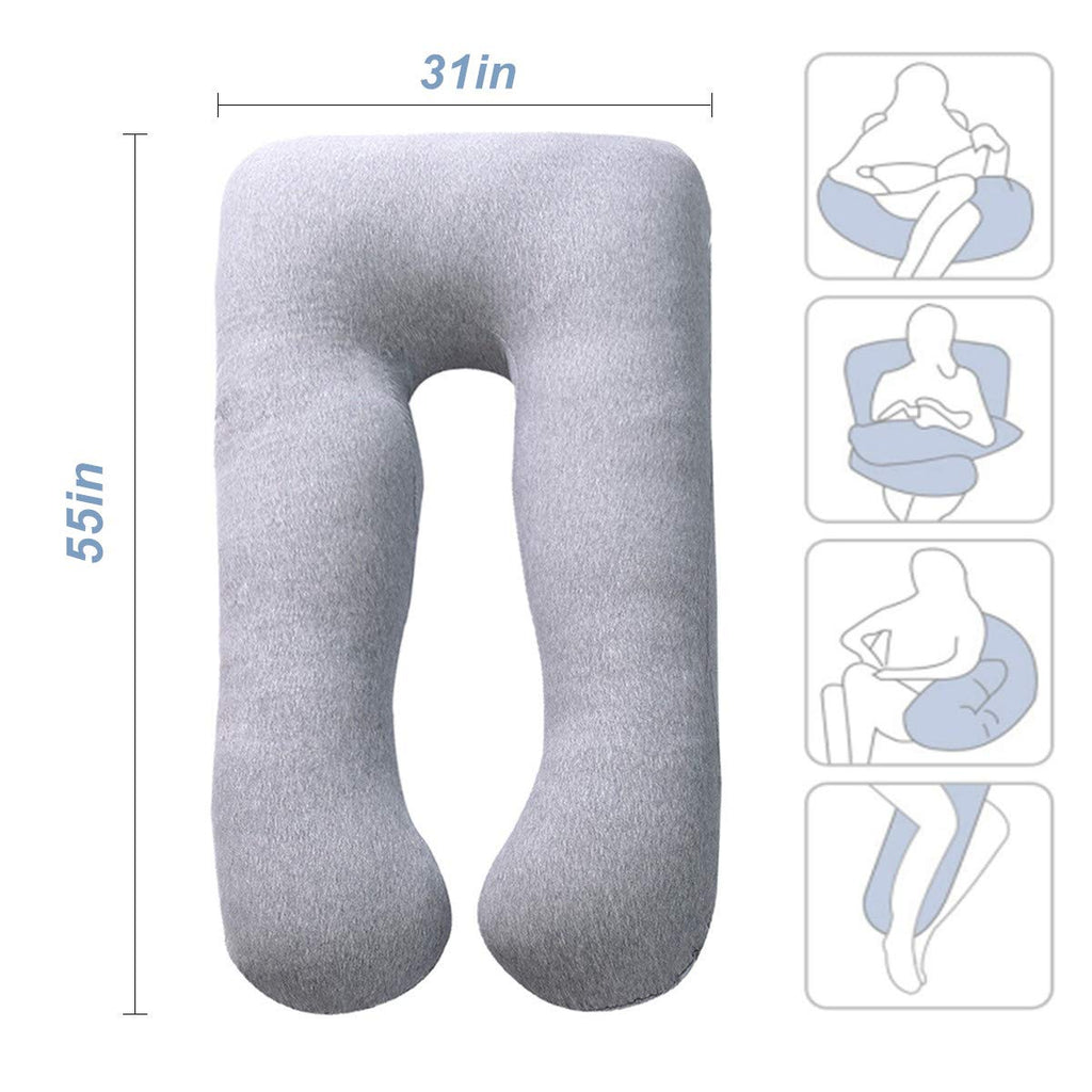 Pregnancy Pillow, U Shaped Full Body Pillow for Maternity Support (Blue Gray)