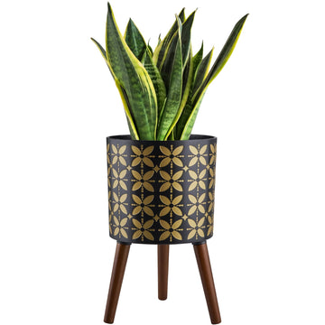 12 Inch Planter Pot with Stand, Planter for Indoor Plants, Drainage Holes and Rubber Plug, Modern Mid-Century Flower
