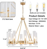 Wagon Wheel Chandelier 8-Light Glass Pendant Light, Industrial Modern Golden Pendant Light, Suitable for Living Room Lighting Fixtures, Dining Rooms, Halls, Lobbies, Bedrooms A115-B0DPMQV4NG