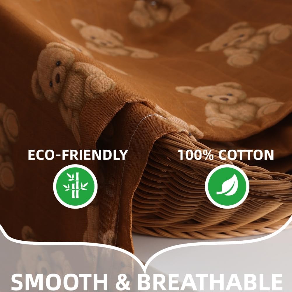 Muslin Swaddle Blankets Bear 100% Cotton Breathable Receiving Blankets Soft and Large 47 x 47 Inches Newborn