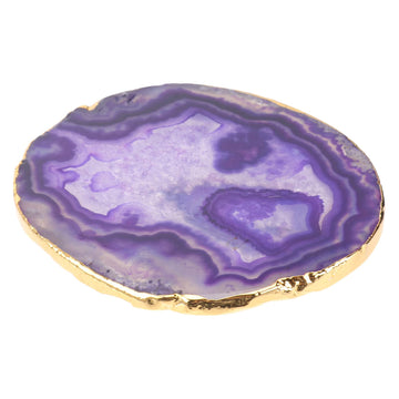 Natural Agate Stone Coaster Gold-Plated Rim Cup Mat 3.34 X 3.14 X 0.19 in Absorbent Drink Coaster for Coffee Tea