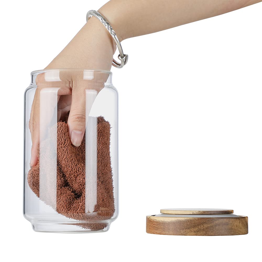 Glass Storage Jars with Wood Lid [Set of 5], Airtight Food Containers Stackable for Coffee Beans| Nuts| Pasta