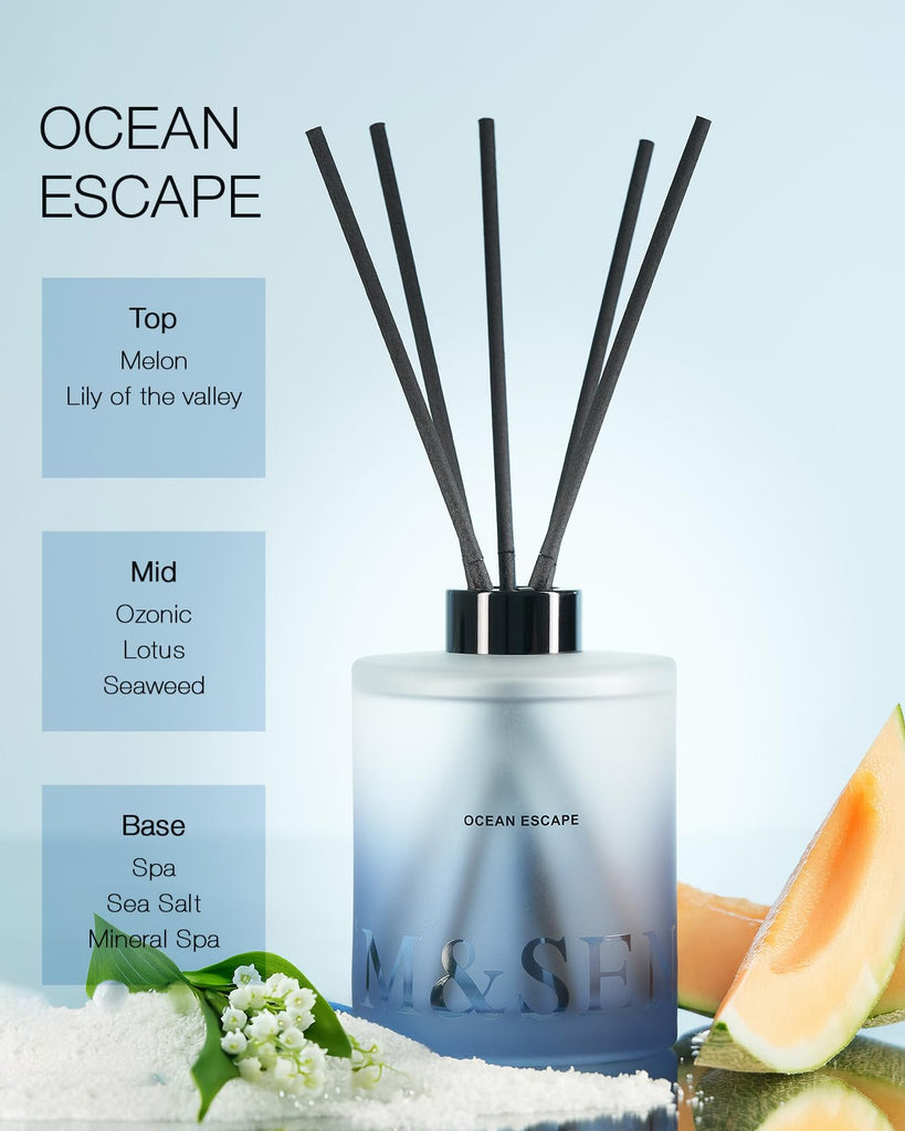 Reed Diffuser Set, Ocean Escape, 17 oz Natural Essential Oil