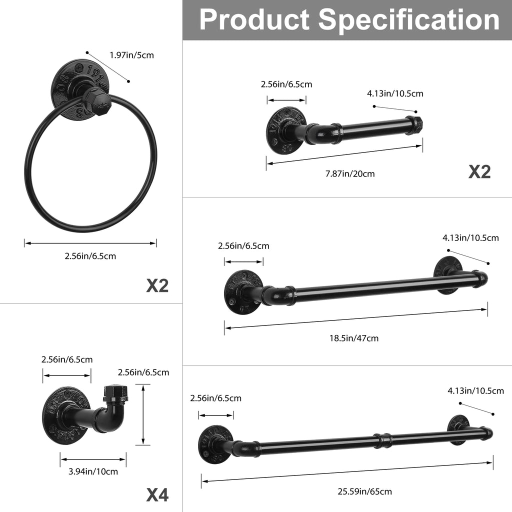 13-Pieces Black Bathroom Hardware Set Industrial Pipe Towel Bar