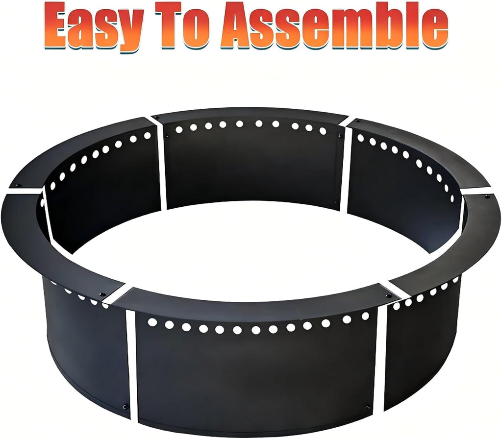 Outdoor 43-Inch Outer/39-Inch Inner Fire Pit Ring Smokeless, Duty Solid Metal Steel Round Firepit Rim Insert for DIY