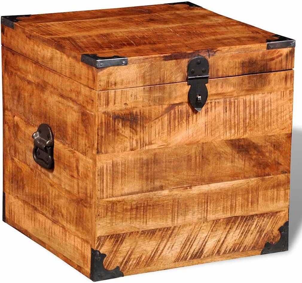 Handmade Cubic Storage Chest, Rustic Mango Wood Organizer Box, Decorative Wooden Trunk , and Entryway, 18-Inch Square