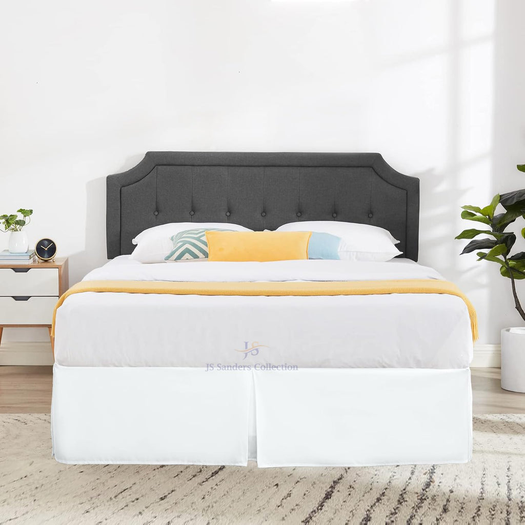 King Bed Skirt 16inch Drop Pleated Design Split Corners White