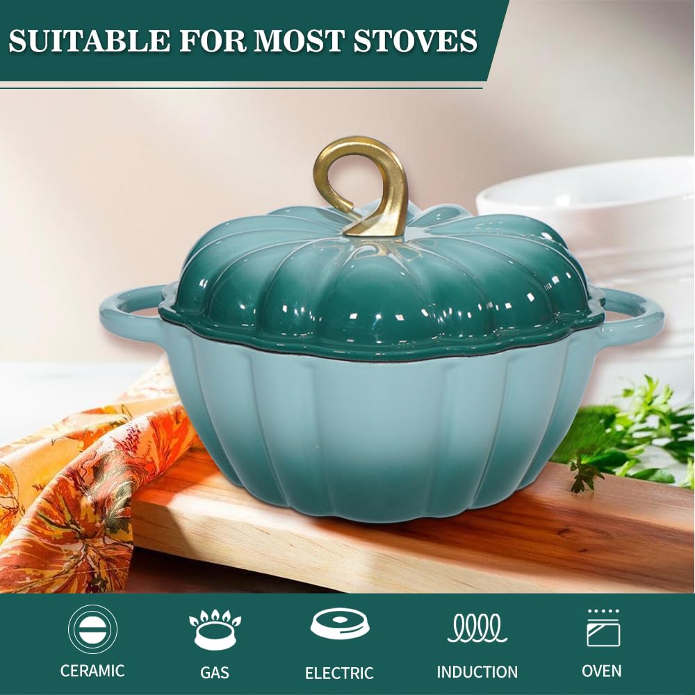 Pumpkin Enameled Cast Iron Dutch Oven with Lid, 4.5 QT Dual Handles and Heavy Duty Pot, Oven Safe up to 500°F for