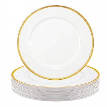 25Pack White and Gold Charger Plates Plastic for Wedding