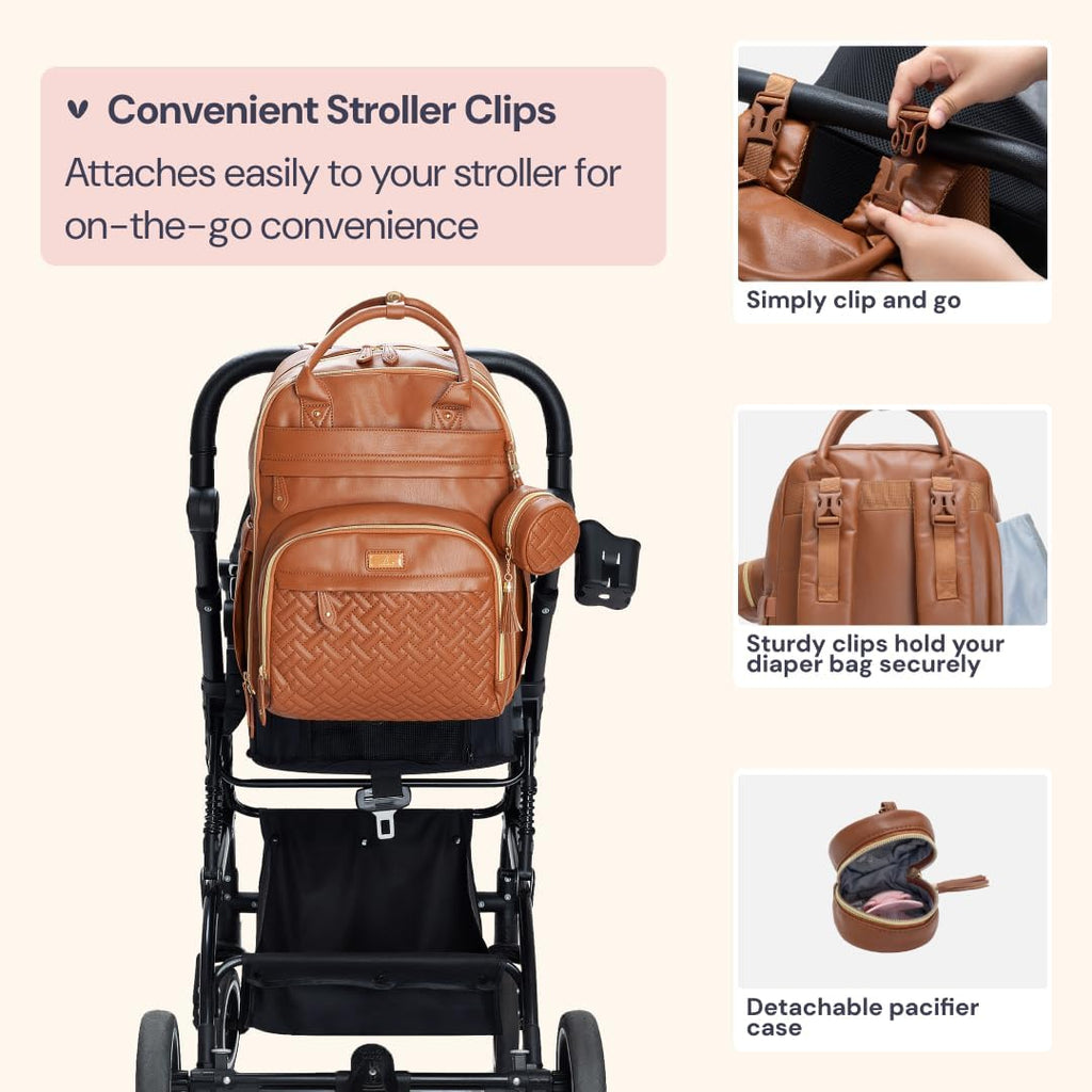 Leather Diaper Bag Backpack - Baby Essentials Travel Baby Bag, Multi function, Water Resistant, with Changing Pad