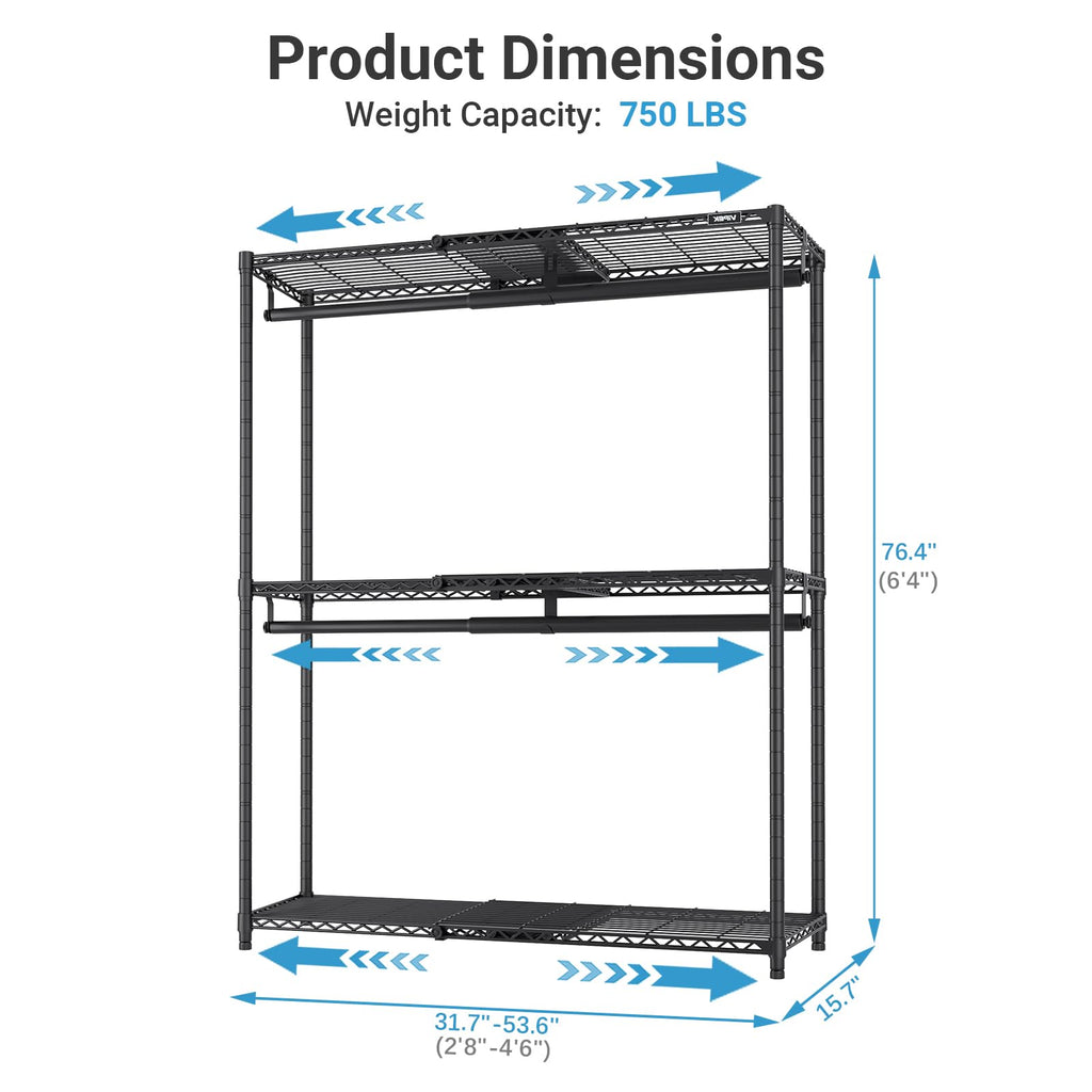 X1 Plus Expandable Heavy Duty Clothes Rack, Clothes Organizer Black