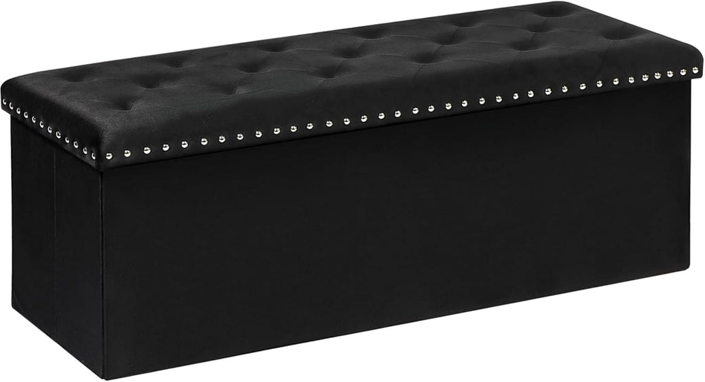 43 Inches Velvet Storage Ottoman Bench, Folding Upholstered Ottoman with Storage Living Room, 140L Capacity