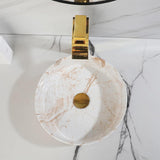 White Marbling Bathroom Vessel Sink with Waterfall Faucet and Pop-Up Drain Combo,14 Inch Ceramic Vessel Sink Above