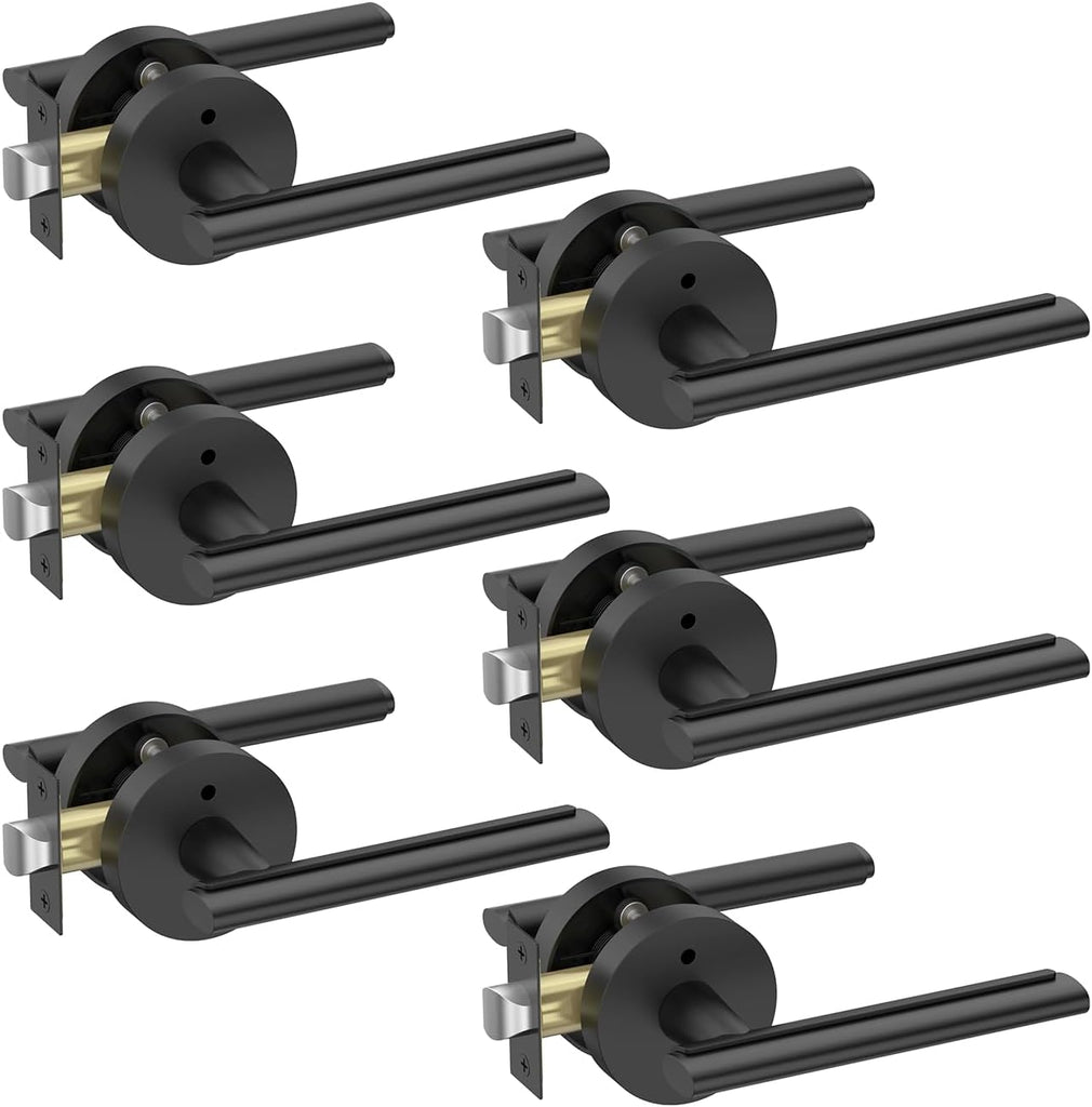 6 Pack Matte Black Privacy Door Lever, German Craftsmanship Door Handles Indoor or Bathroom