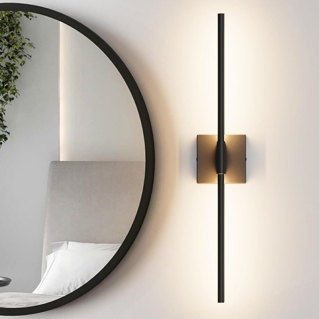 28In Hardwired Black Wall Sconce Modern Vantiy Light LED Bathroom Light Fixtures Over Mirror 3000K 360° Rotatable