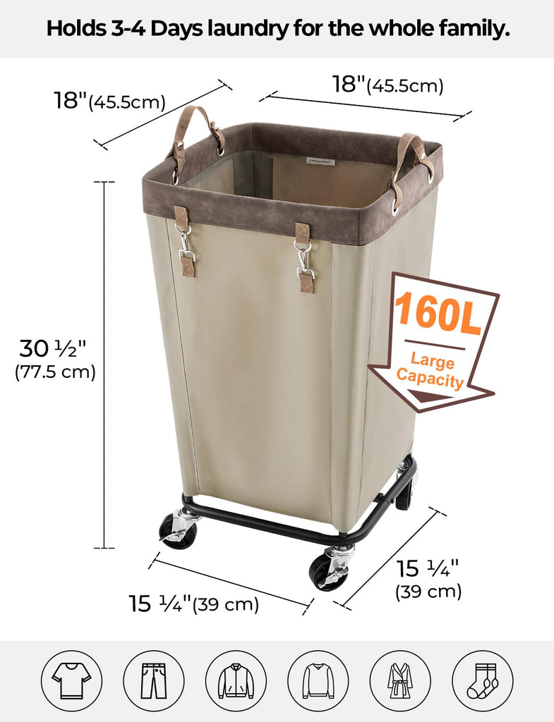 160L Laundry Basket with Wheels, Rolling Hampers for Clothing