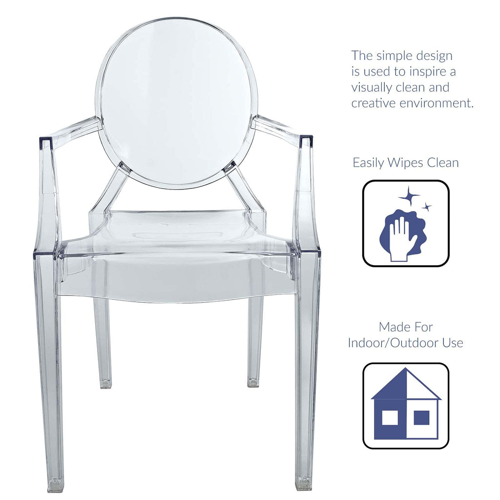 Casper Modern Acrylic Stacking Kitchen and Dining Room Arm Chair in Clear - Fully Assembled