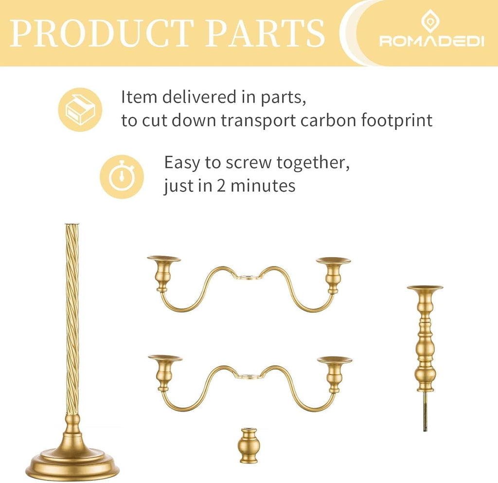 Candelabra Gold Candle Stand: 28" Tall 5-Branch Candlestick Holderoliday Event Reception Decoration,2Pcs