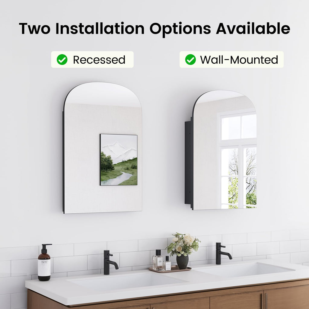 16x24 Inch Arched Bathroom Medicine Cabinet Mirror Storage