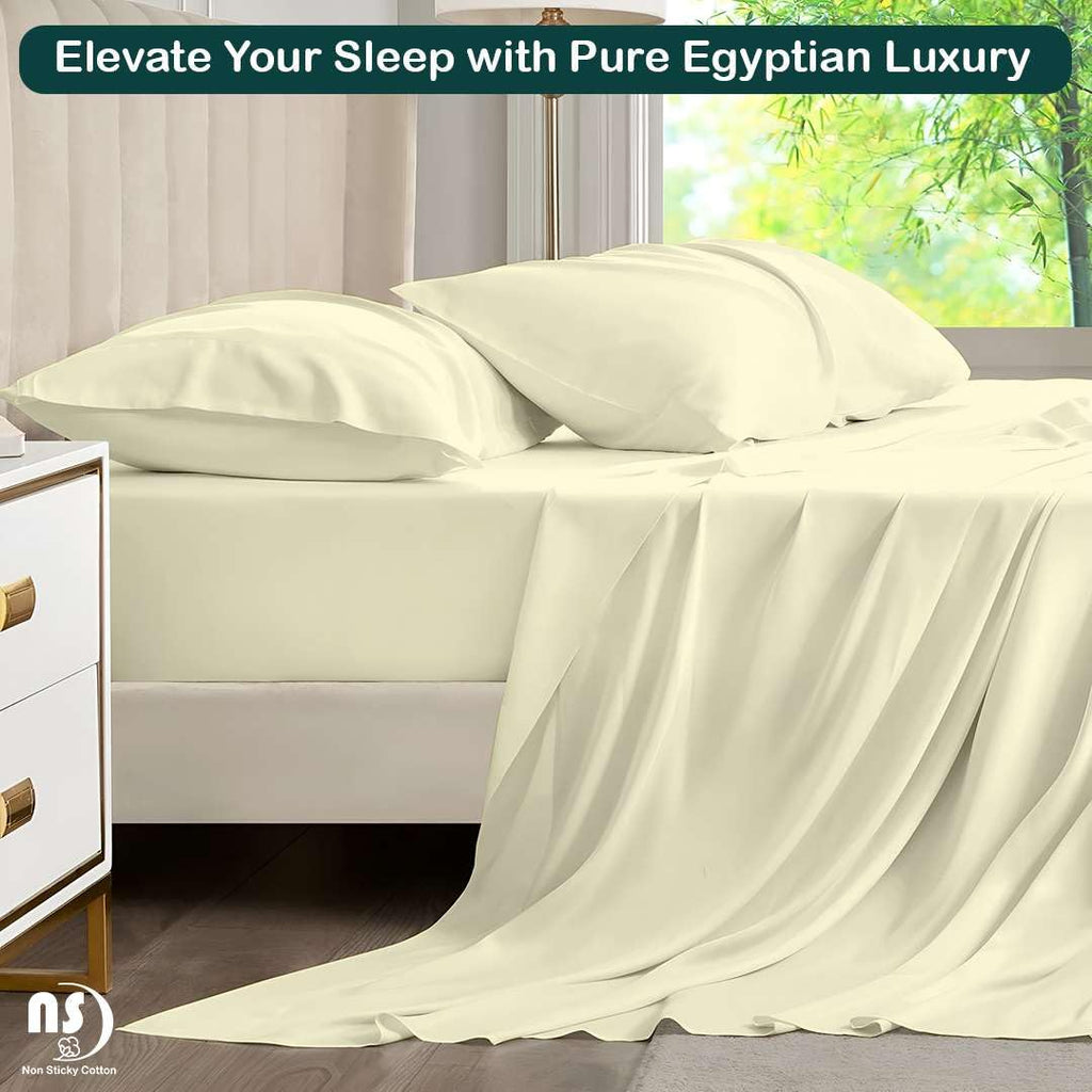 Queen 4 Piece Sheet Set, 100% Egyptian Cotton, Soft Cooling Hotel Luxury Bedding Sheets, Deep Pocket Fits 35 cm