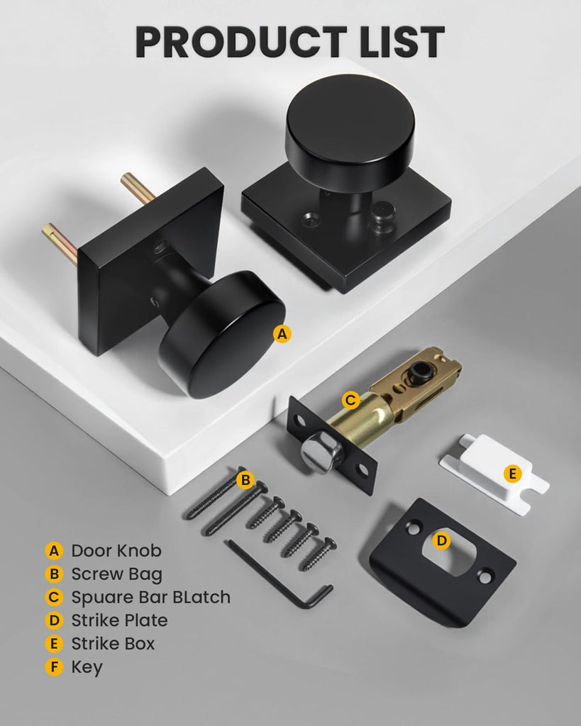 Black Door Knobs Interior, Zinc Alloy Privacy Door Knob , Matte Black Interior Door Knobs with Emergency Release