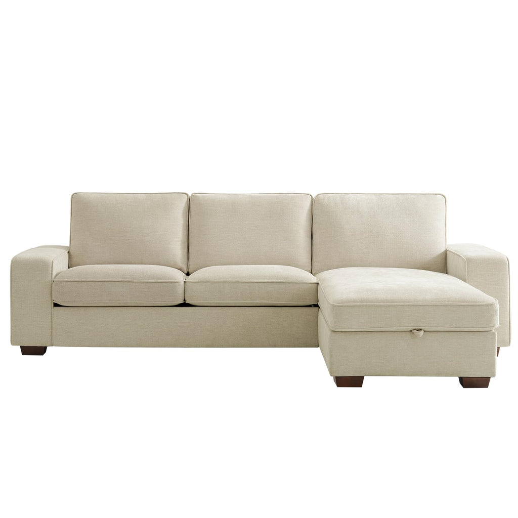 97in L-Shaped Sectional Sofa with Storage Chaise, 3-Seater Couch, Beige