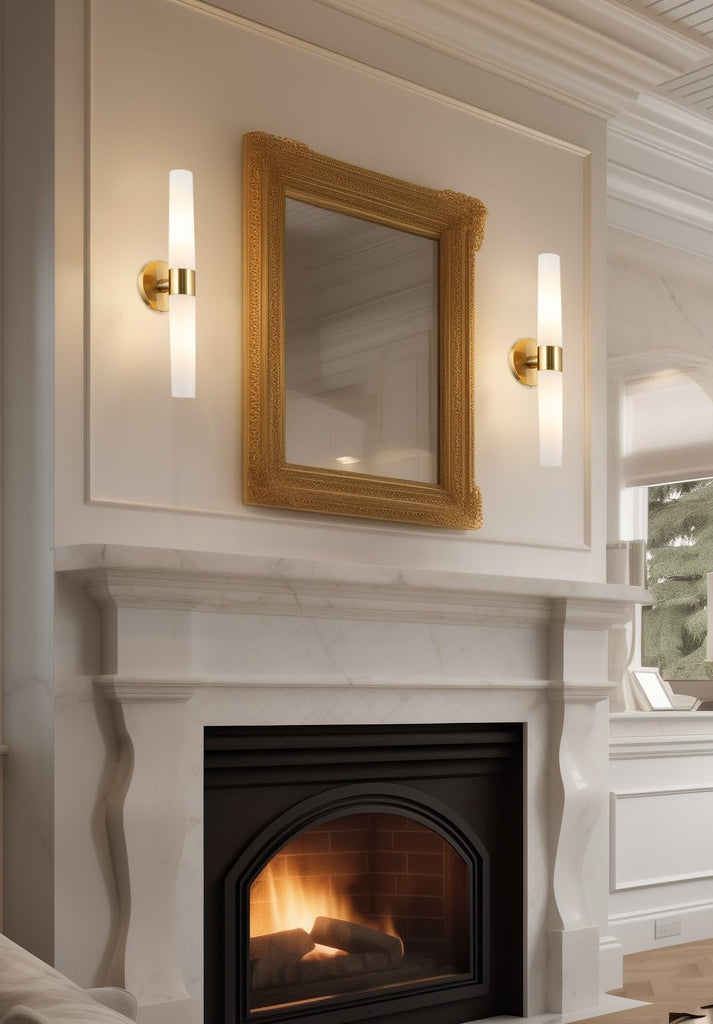 Duo 21" Modern Gold Wall Sconce with Frosted Glass Cylinder Shades, Linear 2-Light Gold Wall Light, Cool Brass Finish