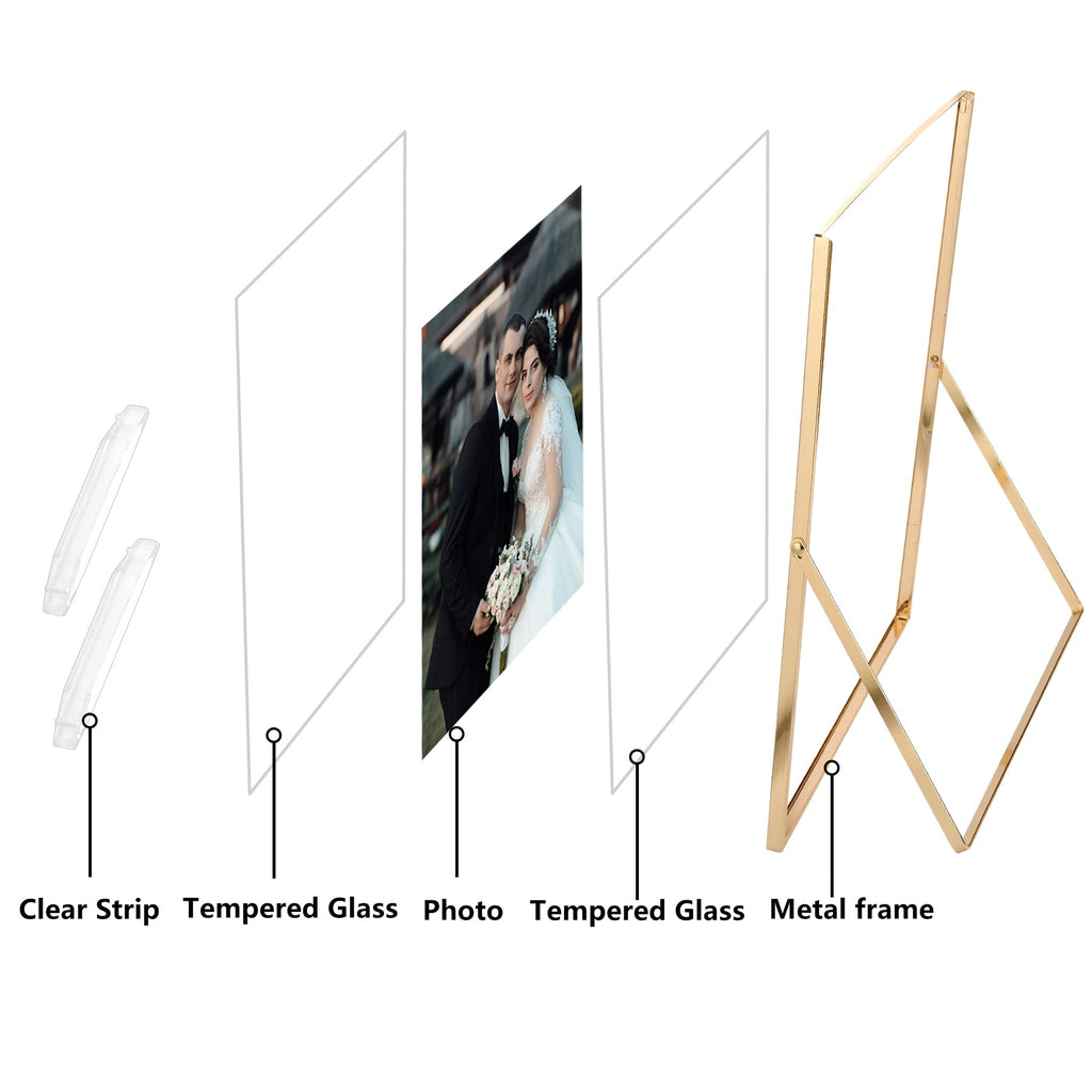 Gold 8x10'' Floating Frame Set of 2, For Photo Sizes( 5x7'', 6x8'', 7x9''), Beautiful Metal Beaded Edge Frames Adjustable