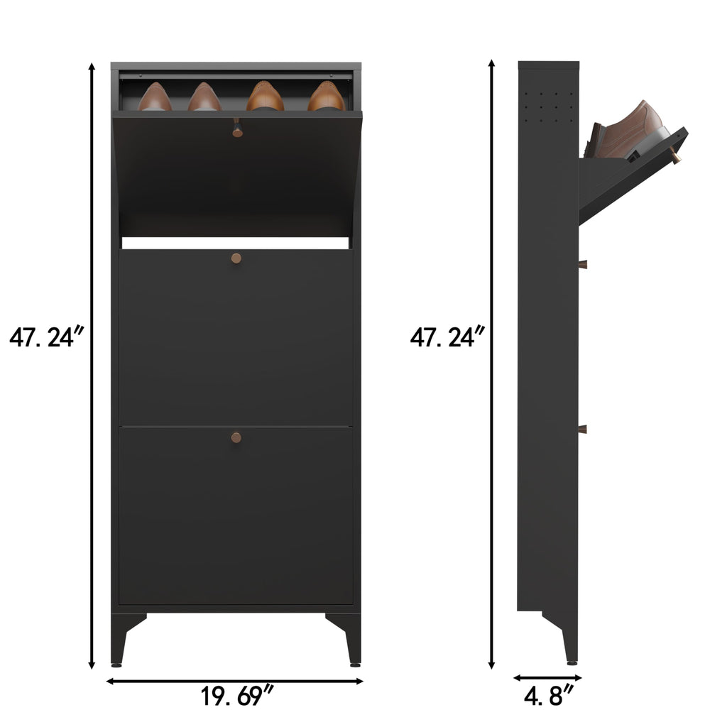 Shoe Cabinet with 3 Flip Drawers, Narrow Shoe Storage Cabinet, Farmhouse Shoe Organizer, Freestanding Organizer with