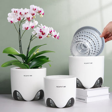 Orchid Pots with Holes for Repotting, Double Layer Plastic Imitate Ceramic Orchid Planter Provide Good Air