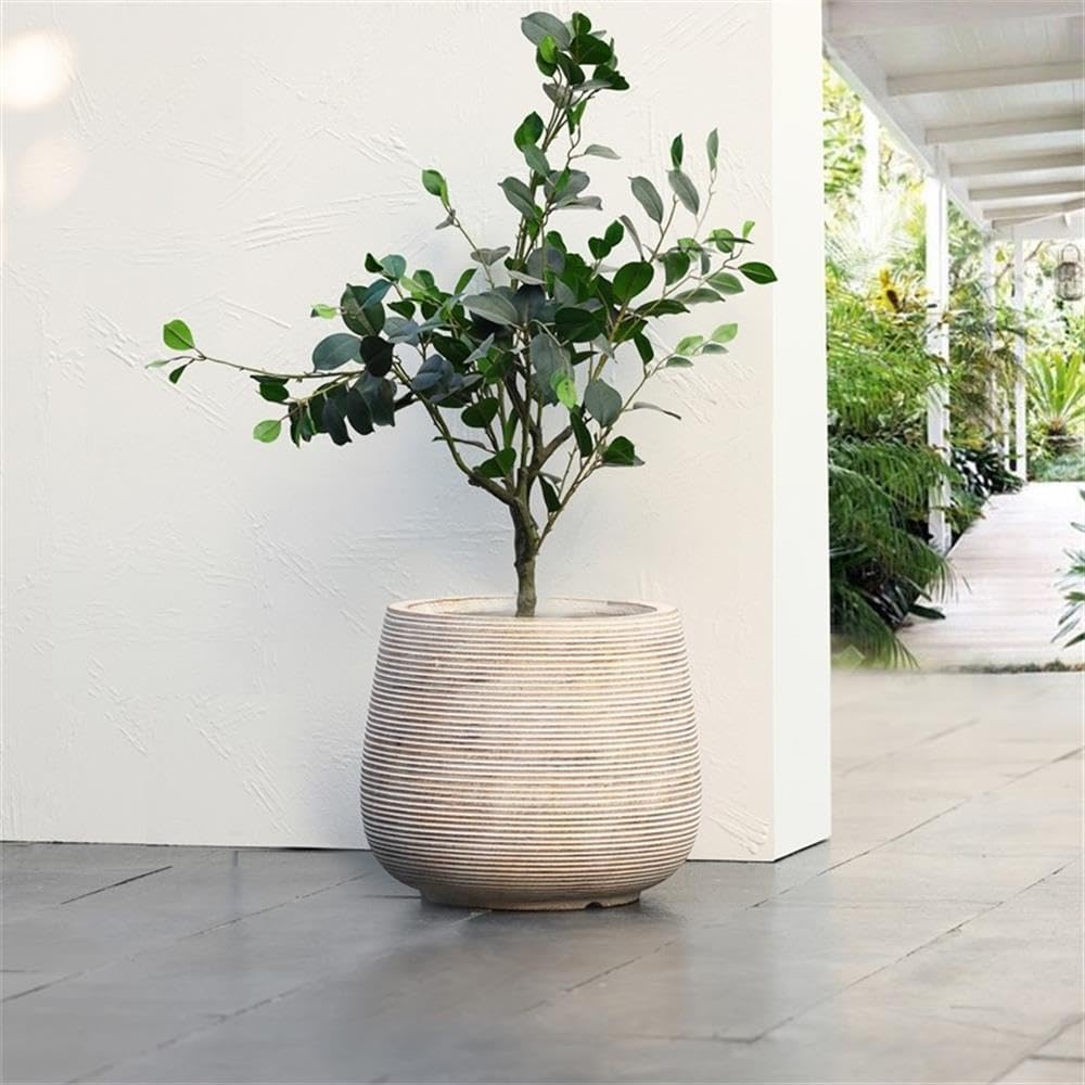 LuxenHome 17" Round Planters for Indoor Plants, Distressed Large Plant Pot | Planter with Drainage Hole and Rubber
