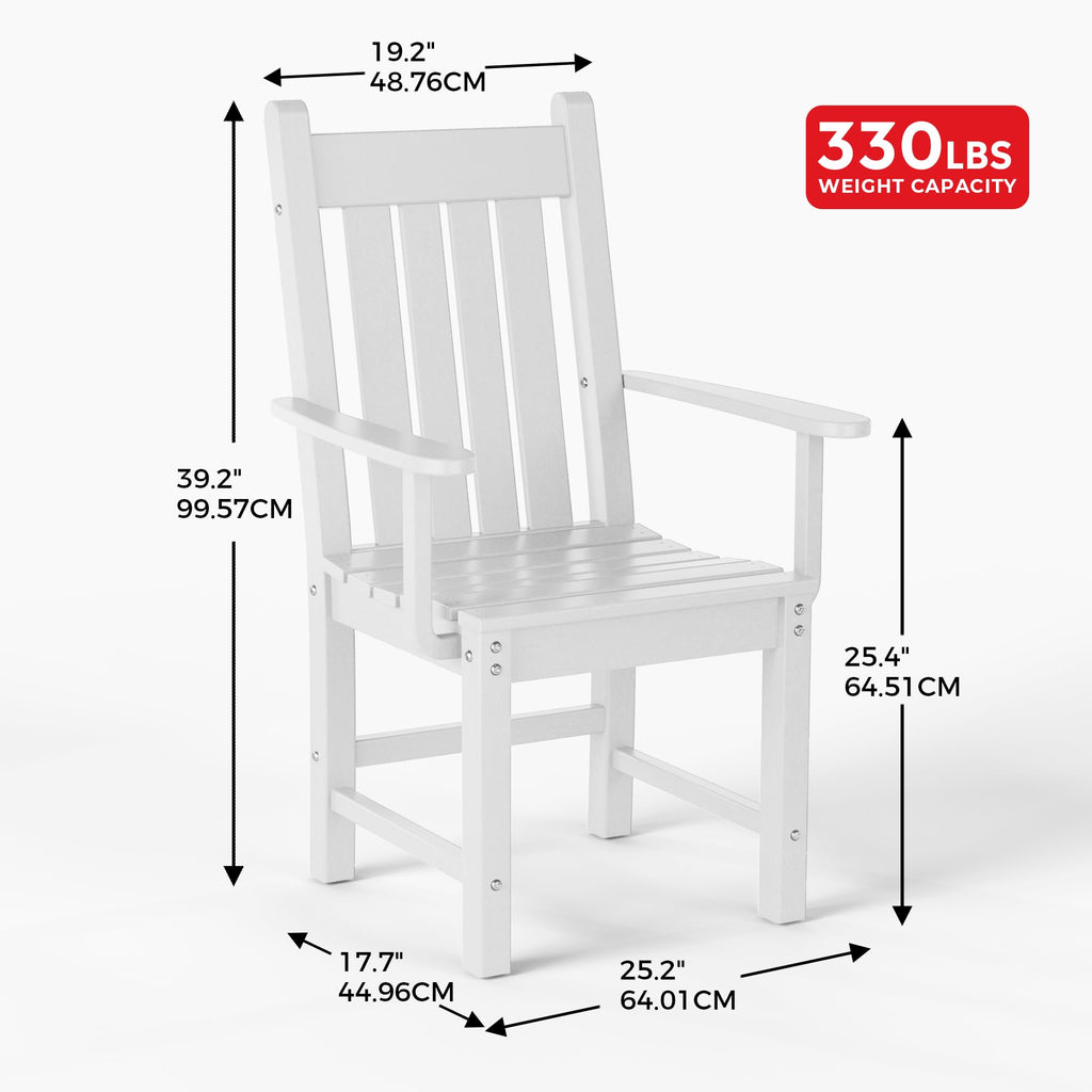 Patio Dining Chairs, Plastic Outdoor Adirondack Chair with Arm, HDPE Poly Lumber, Waterproof Restaurant Bistro Dining