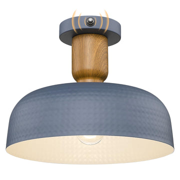 Dusk to Dawn Industrial Semi Ceiling Light Fixtures, Flush Mount Indoor Outdoor Ceiling Light with Blue Hammered