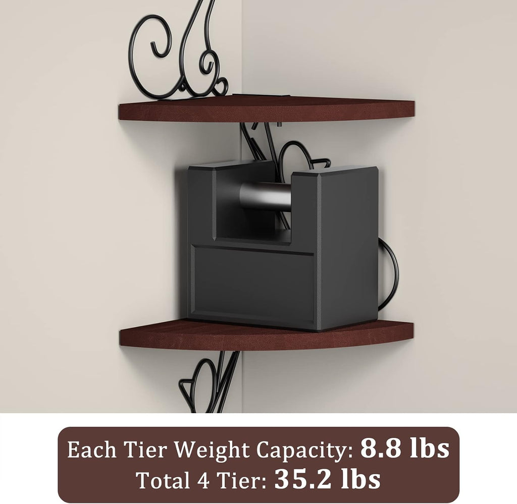 4-Tier Cat Shaped Corner Floating Shelf Wall Mount, Walnut