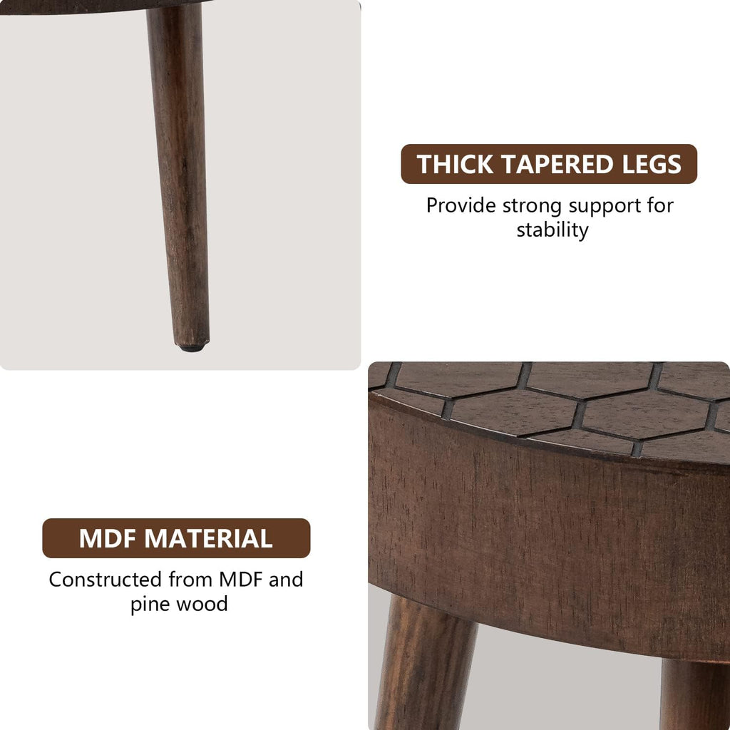 Round Coffee Table Set of 2, Nesting Tables with Honeycomb Pattern, Modern End Table, Farmhouse, Brown