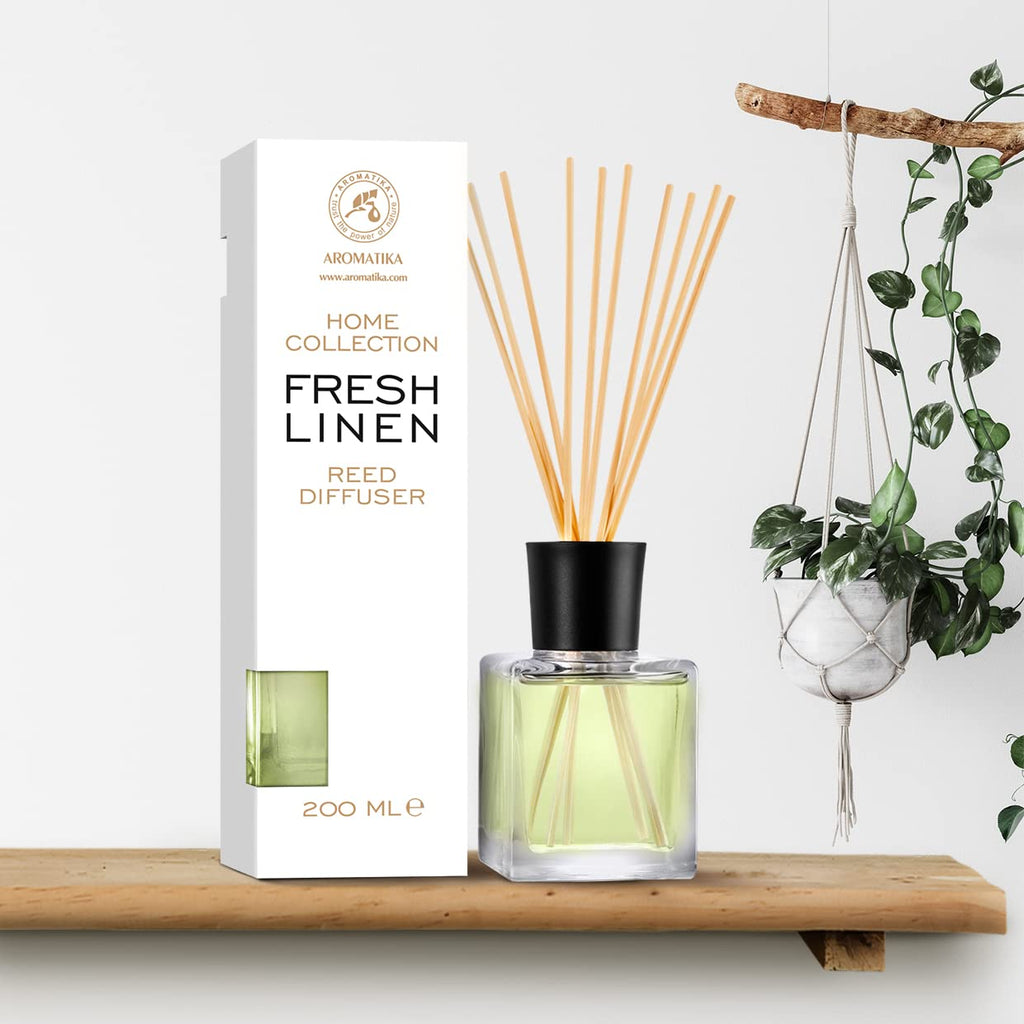 Reed Diffuser Fresh Linen 6.8 Fl Oz - Scented Reed Diffuser - Gift Set with Bamboo Sticks - Best for Aromatherapy