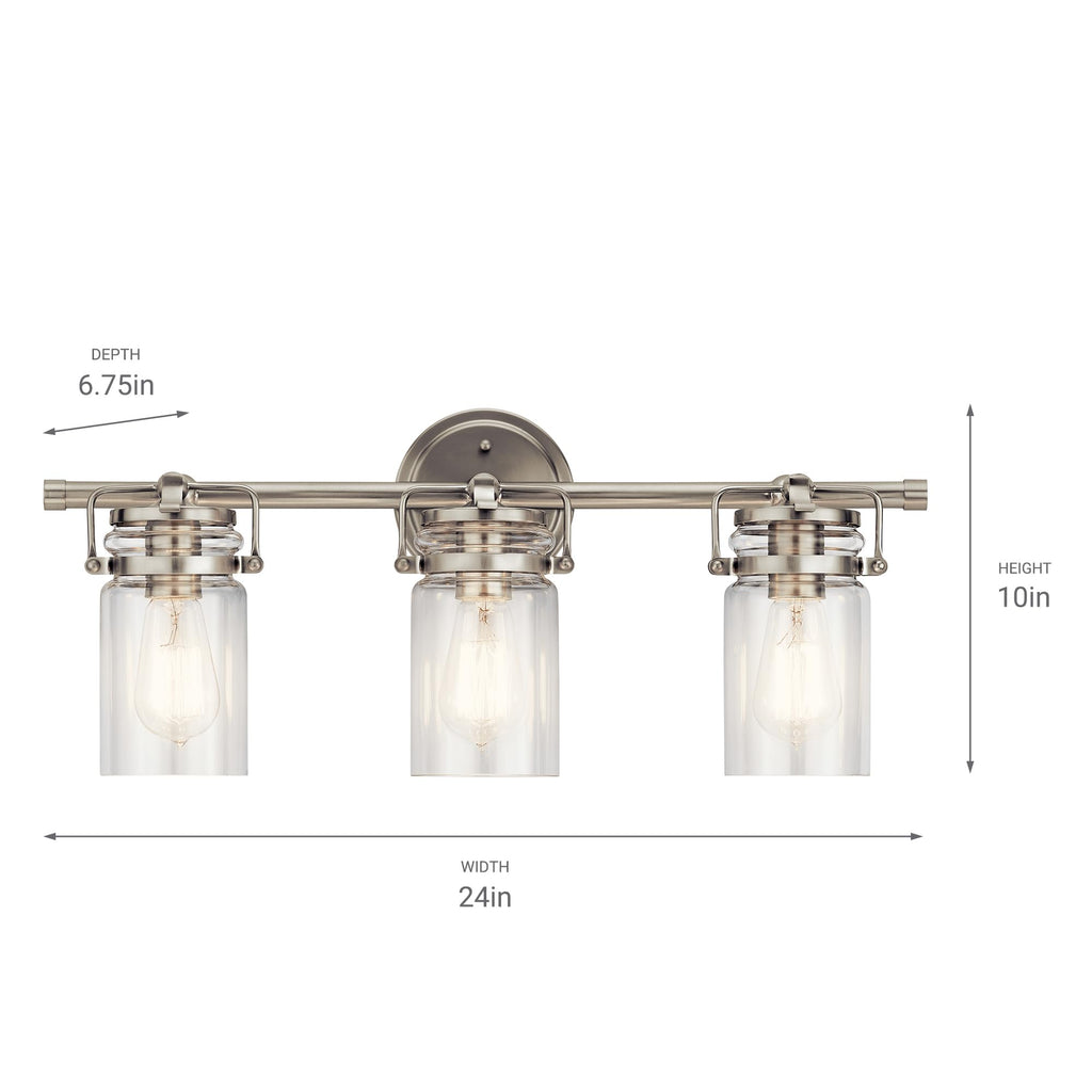 Brinley 3-Light Farmhouse Vanity Light, Brushed Nickel