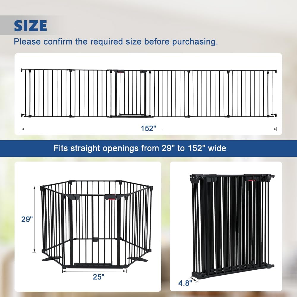 Freestanding Dog Gates with Door Walk Through, Extra Wide Doggy Door 150" W x 29" H Pet Gate Safty 6 Panels Dog Fence
