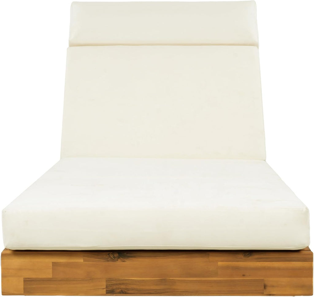 Modern Acacia Wood Outdoor Chaise Lounge with Dark Gray Water-Repellent Cushion & Integrated Headrest, Adjustable