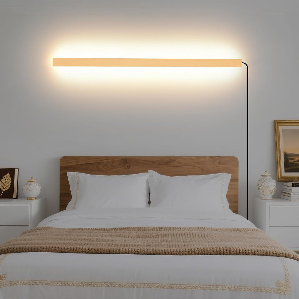 Modern Plug in Long Wall Sconce, 39" Gold Matte LED Wall Lights, 20W Warm White 3000K Acrylic Indoor Wall lamp, with