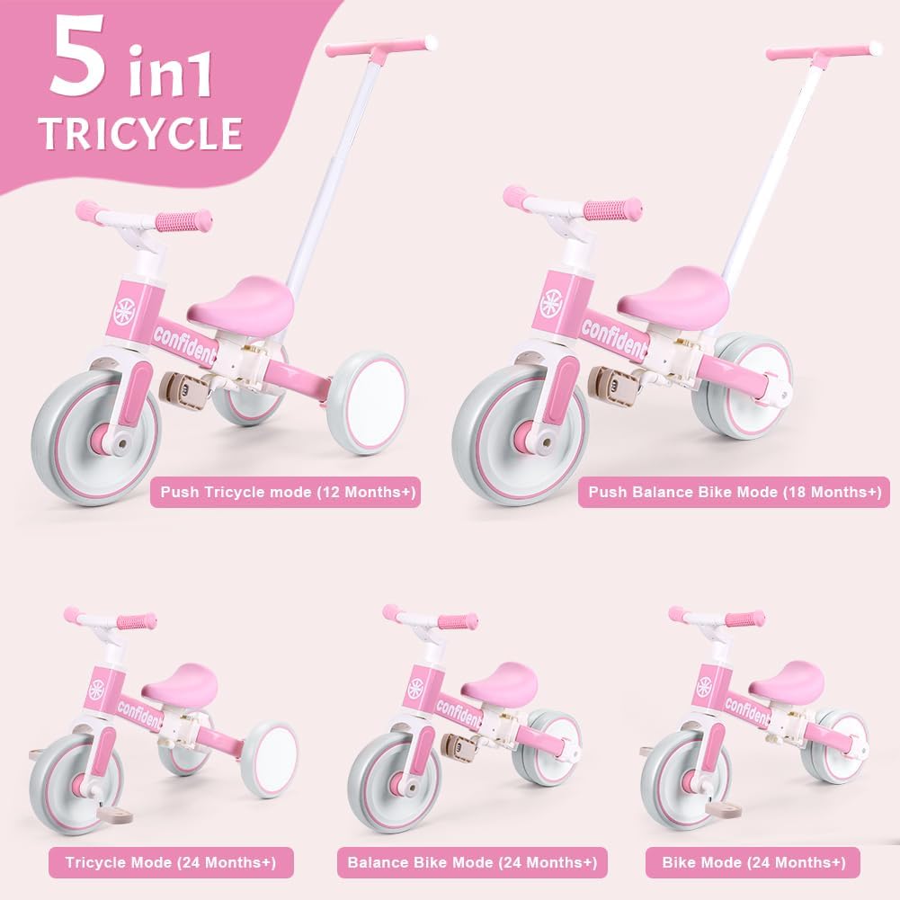 Tricycle for Toddlers 1-3 Year Olds, 5 in 1 Toddler Balance Bike
