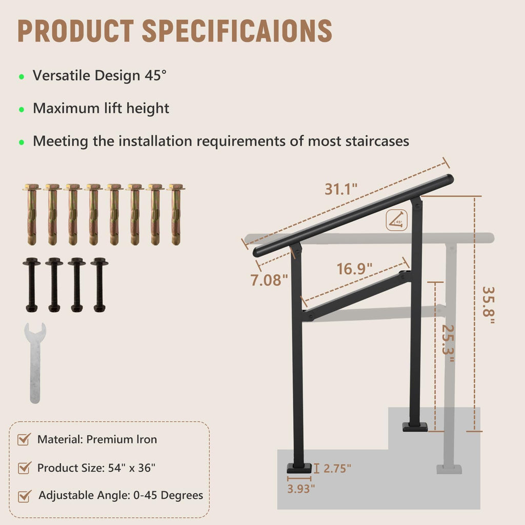Hand Rails for Outdoor Steps 1-2 Step