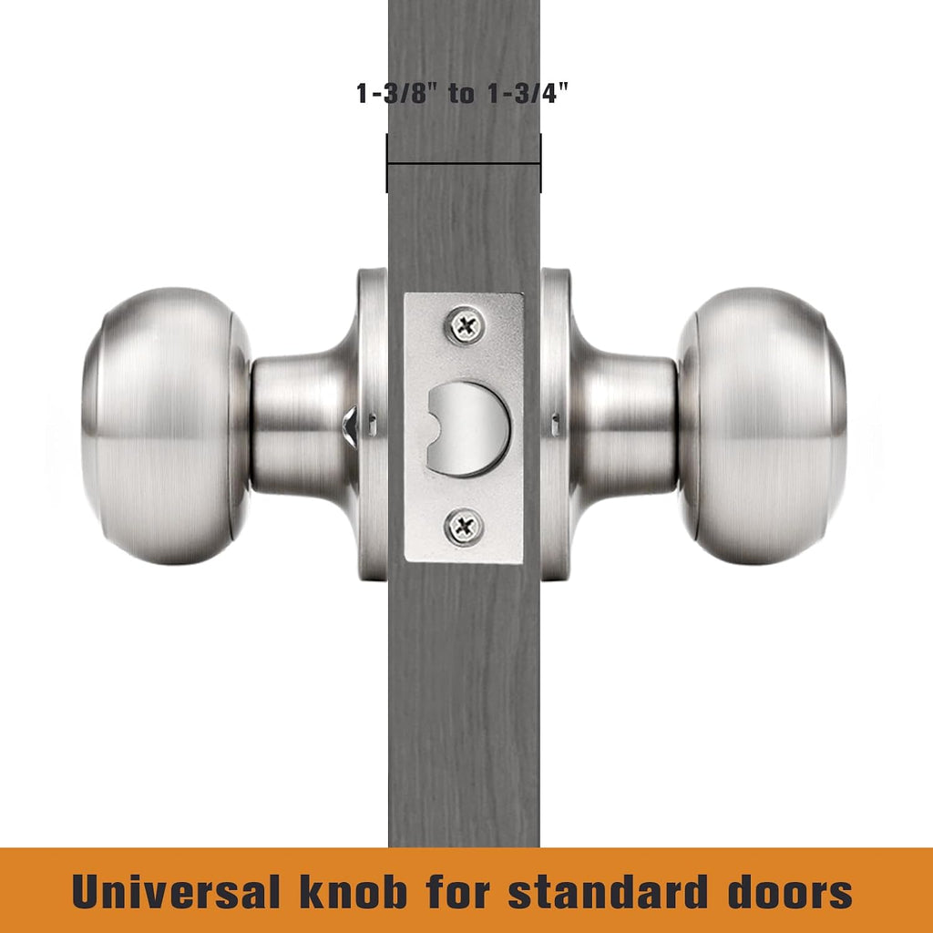 Brushed Nickel Door Knobs Interior, Passage Door Knobs Closet, Keyless Interior Door Knob, 6 Pack