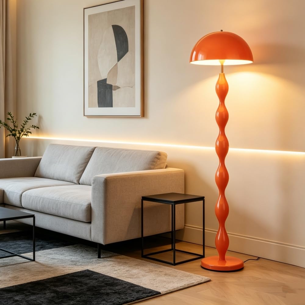 Orange Mushroom Floor Lamp, Dimmable Standing Lamp with Remote Bulb
